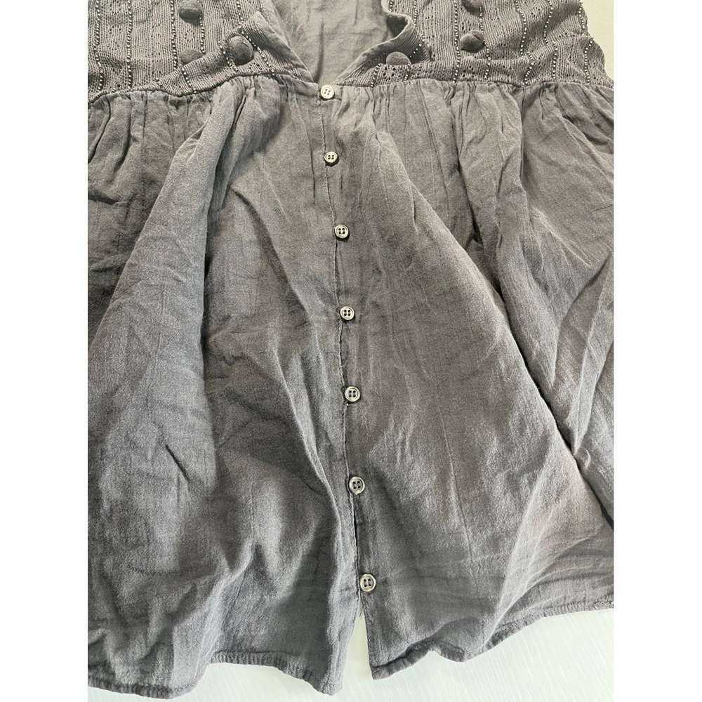 ZARA TRF Collection Gray Long Sleeve Boho Pom Pom Beaded Button Up Blouse Top - Picture 6 of 11